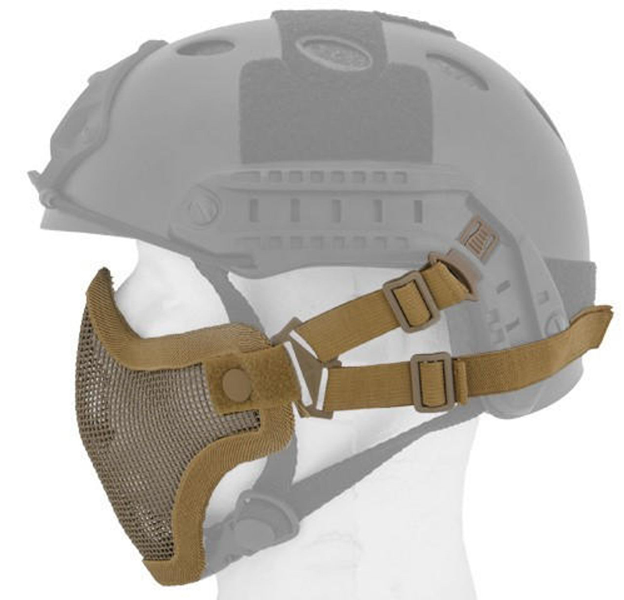 UK Arms Skull Metal Mesh Half Mask – Desert Tan, Helmet-Compatible, Durable Design for Tactical Airsoft Protection