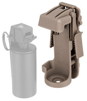 "UK Arms QR Flash Bang Grenade Holster in DE (Dark Earth) color, featuring a Quick Release system and MOLLE webbing compatibility for tactical gear attachment