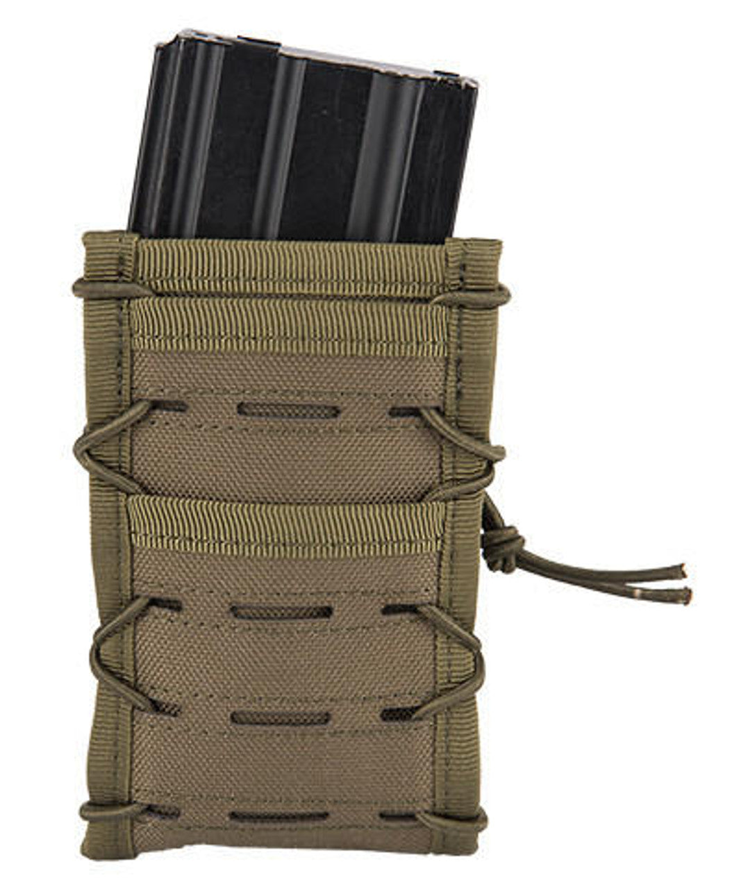 "Ukarms Single High Speed M4 Molle Magazine Pouch in OD Green, designed to hold one M4/M16 magazine, featuring durable nylon fabric, adjustable grip, and MOLLE compatibility for secure attachment to tactical gear.