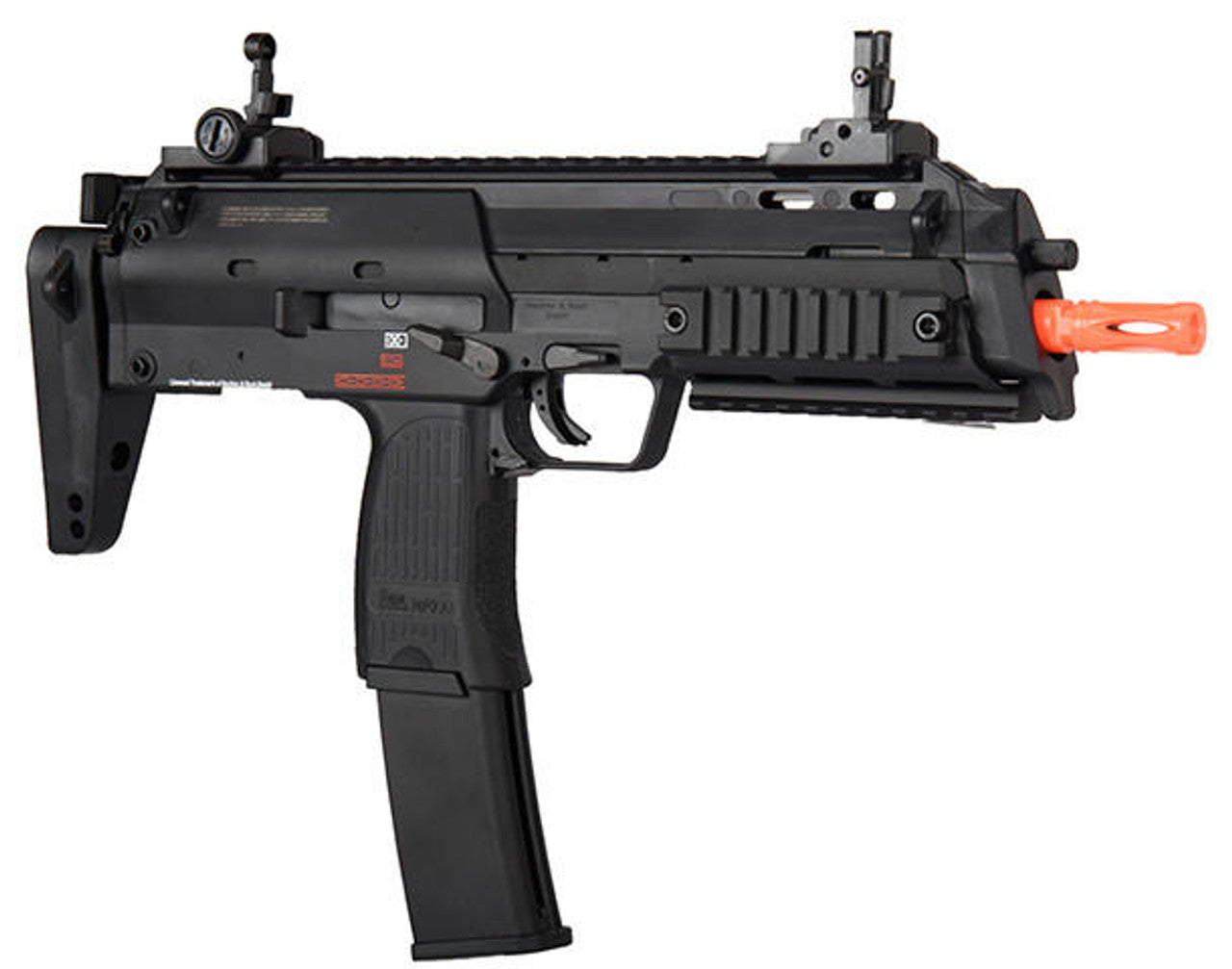 Top view showing the retractable stock and iron sights of the MP7 Navy gas blowback rifle
