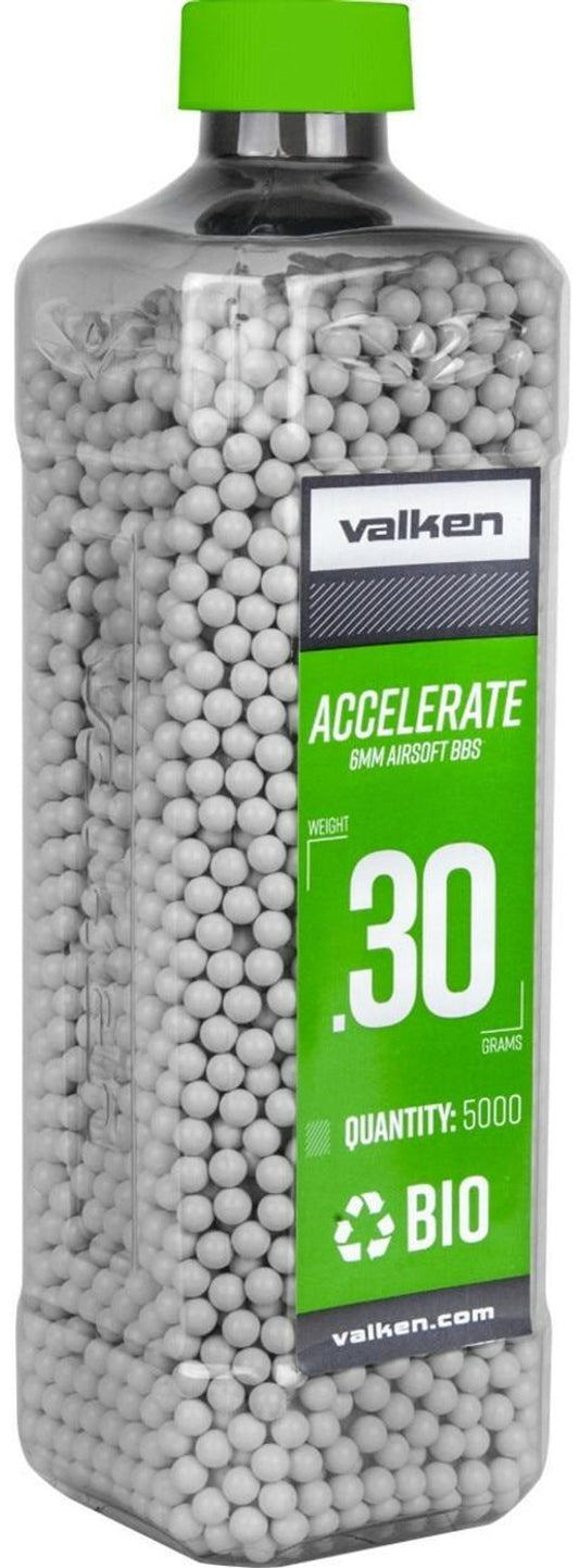 Valken Accelerate 0.30g White Biodegradable Airsoft BBs – 5000 ct. Bottle for High-FPS Outdoor Play