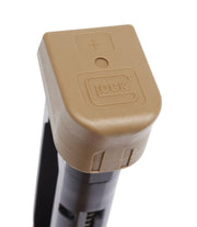 Close-Up of Elite Force VFC Glock G19X CO2 magazine baseplate with tan floorplate