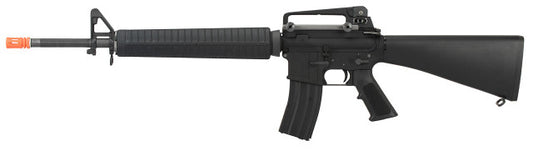 WE Tech M16A3 Gas Blowback Airsoft Rifle, Black, full metal body with realistic open bolt system and adjustable hop-up