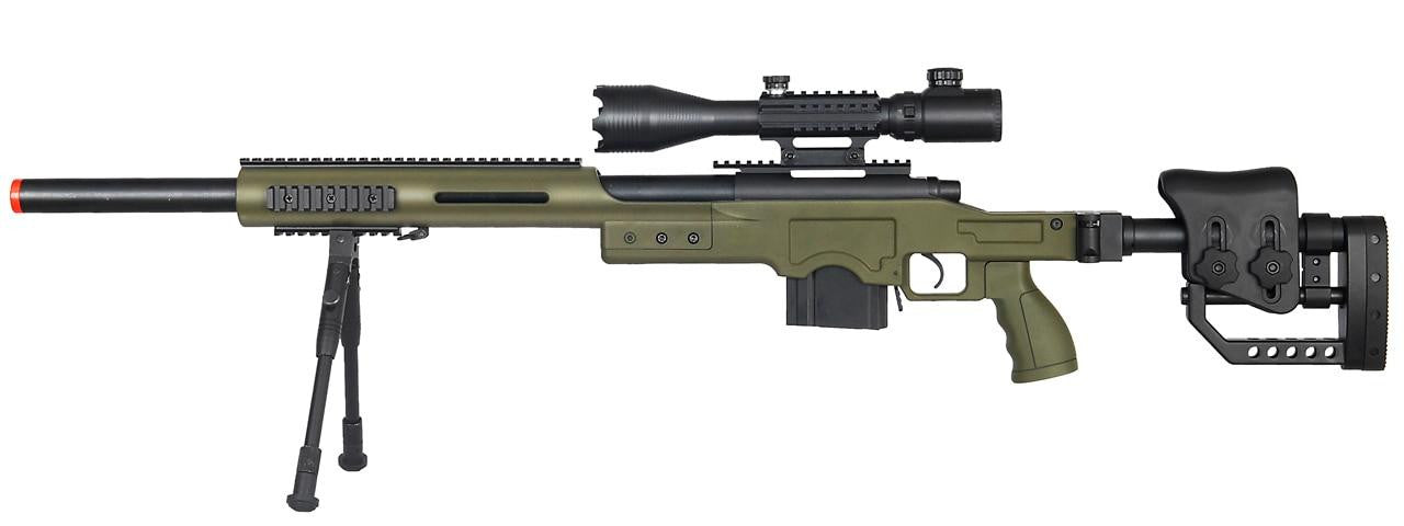 Well MB4410 Bolt Action Sniper Rifle with a 4-16x50mm illuminated scope and metal folding bipod