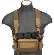 WOSport Multifunctional Tactical Chest Rig in Tan, Front View with Multiple Pouches and Adjustable Straps