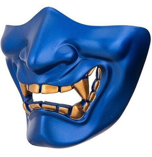 Yokai Ogre Padded Polymer Lower Face Mask in blue, featuring a fierce ogre design, durable nylon polymer construction, soft padding, and adjustable fit for airsoft protection